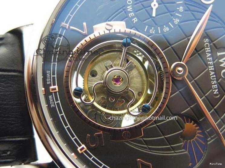 MIROTIME 0428 Portuguese Tourbillon Power Reserve Moonphase SS Black Dial Gold Numbers On Black Leather Strap RelaxedFit 7320